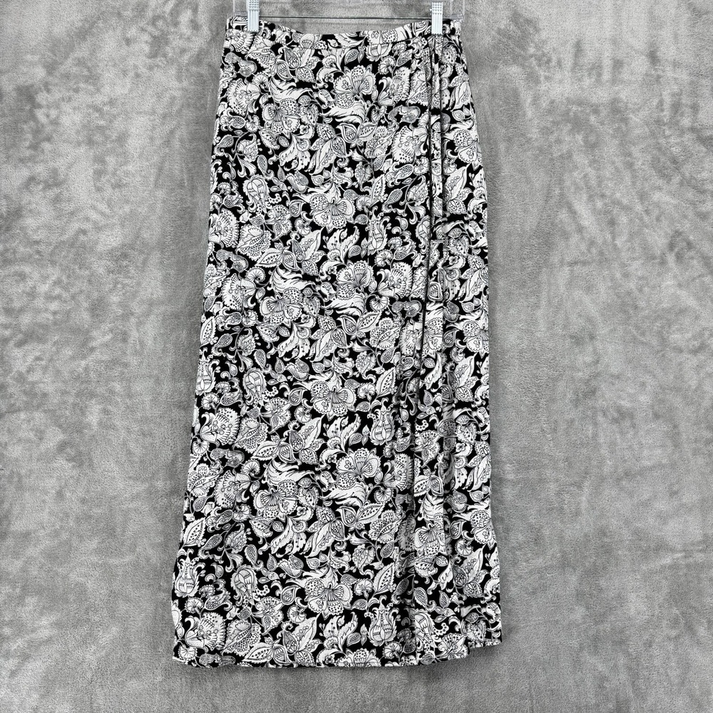 Vintage Talbots Skirt Womens 8 Linen Floral Modest Lagenlook Boho Faux Wrap